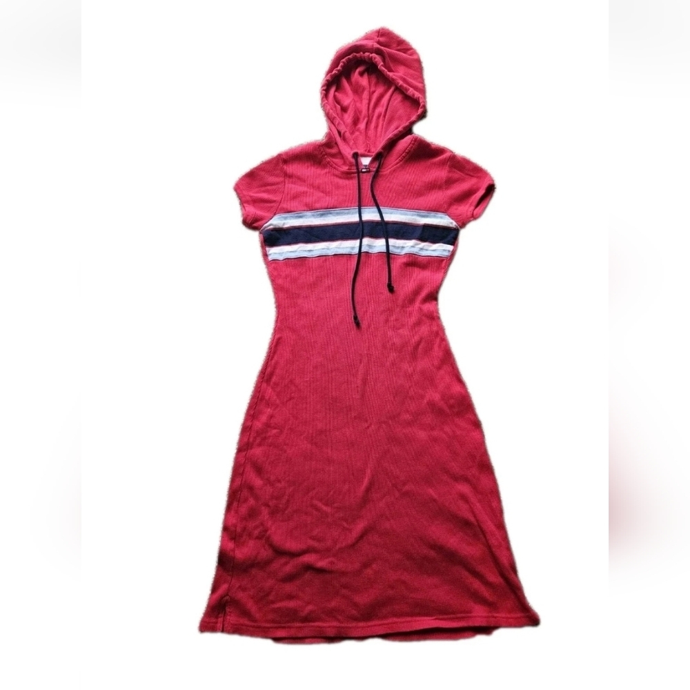 Tommy Hilfiger Jeans Women's Red Stripes Y2K Hooded Dress Vintage Size Small